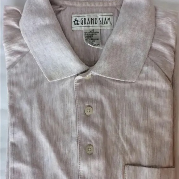 VTG Grand Slam Penguin Men Shirt Shorts Sleeve Beige Large Cotton Blend - Picture 2 of 12